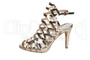 Stylish high heel sandal in golden mesh design