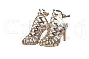 Stylish high heel sandals in golden mesh design
