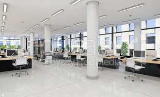 3d render - open plan office - office building