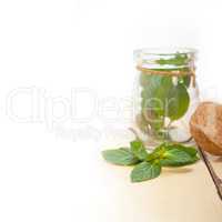 fresh mint leaves on a glass jar