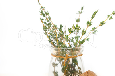 fresh thyme on a glass jar