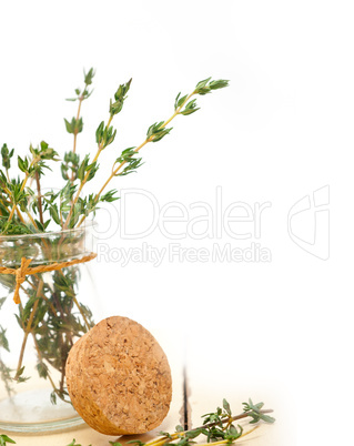 fresh thyme on a glass jar