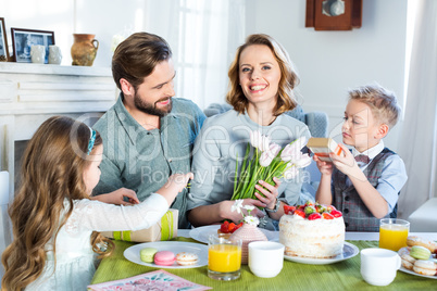 Family celebrating Mothers Day