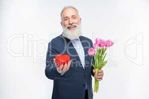 Senior man with tulips