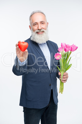 Senior man with tulips
