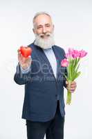 Senior man with tulips