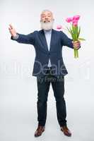 Senior man with tulips