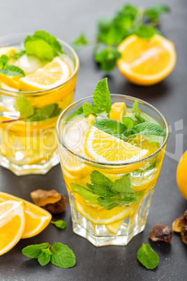 Lemon mojito cocktail with mint, cold refreshing drink or beverage