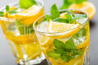 Lemon mojito cocktail with mint, cold refreshing drink or beverage