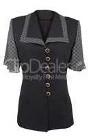Black elegant blouse with dotted collar and sleeves, isolated ov