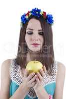 Lovely woman hands an apple