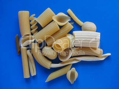 Traditional Italian pasta, blue background