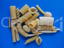 Traditional Italian pasta, blue background