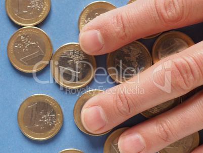 Euro coins, European Union over blue