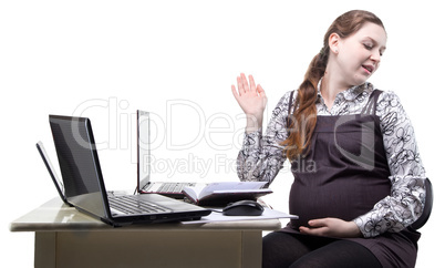 Lazy pregnant woman at work