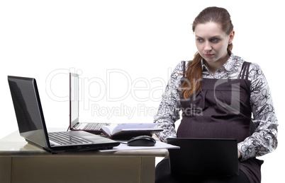 Working pregnant woman and laptop