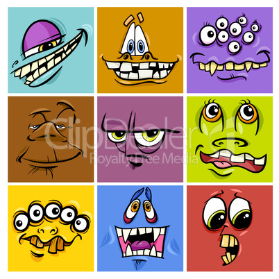 cartoon monster faces set