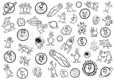 space cartoon set coloring page