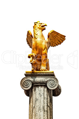 Griffin sculpture on pedestal