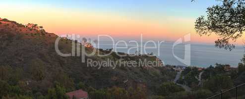 Malibu hillside at sunset