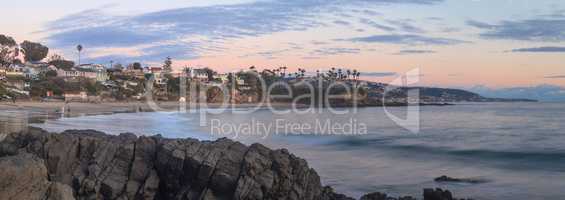 Crescent Bay beach panoramic view of the ocean at sunset