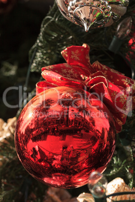 Red, green, gold, silver Christmas ornaments