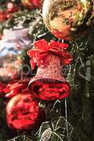 Red, green, gold, silver Christmas ornaments