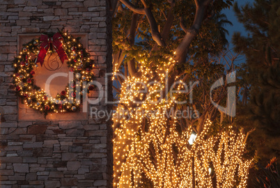 Christmas holiday wreath with white lights