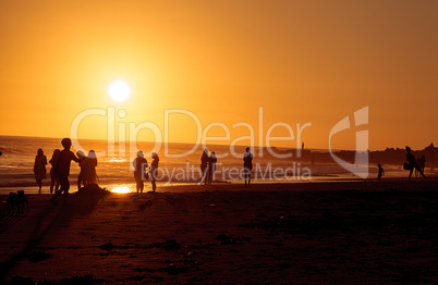 Silhouette of people enjoying the beach