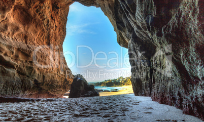 Opening of a cave at One Thousand Steps Beach
