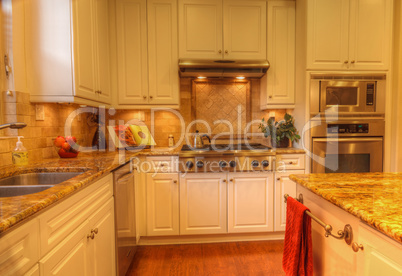 Large gourmet kitchen with recessed lighting