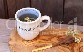 Chamomile tea with chamomile daisy flowers