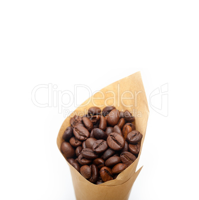 espresso coffee beans on a paper cone