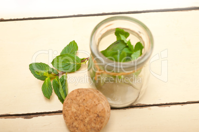 fresh mint leaves on a glass jar