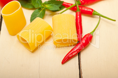 Italian pasta paccheri with tomato mint and chili pepper