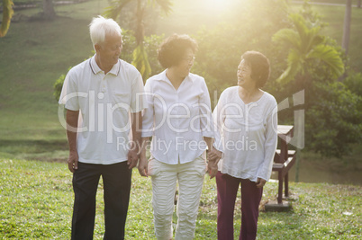 Group of Asian seniors walking at park