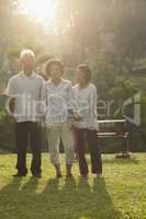 Group of Asian seniors walking at outdoor park