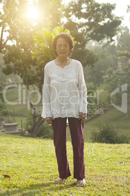 Asian seniors woman walking at outdoor