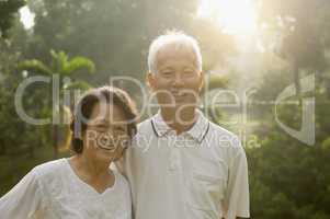 Asian seniors couple at park