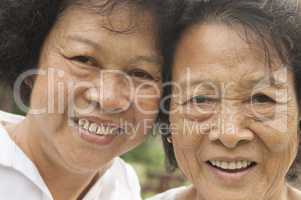 Asian seniors family close up face