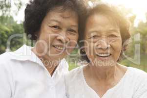 Asian seniors family smiling outdoor