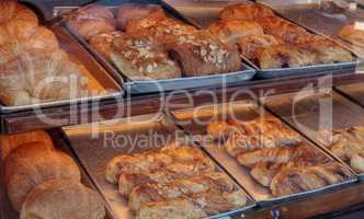 Sweet pastries in a bakery window