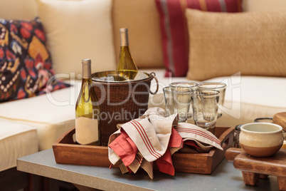 Ice bucket, bottle of white wine