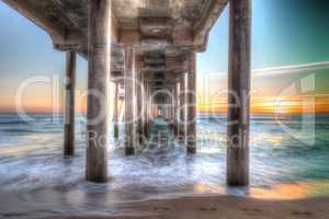 HDR Sunset behind the Huntington Beach pier