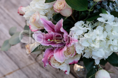 Wedding bouquet of white and pink flowers