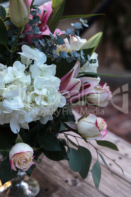 Wedding bouquet of white and pink flowers