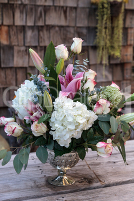 Wedding bouquet of white and pink flowers