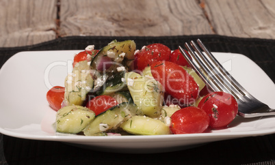 Cucumber, tomato, feta cheese and dill salad