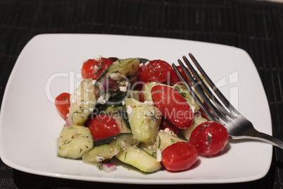 Cucumber, tomato, feta cheese and dill salad