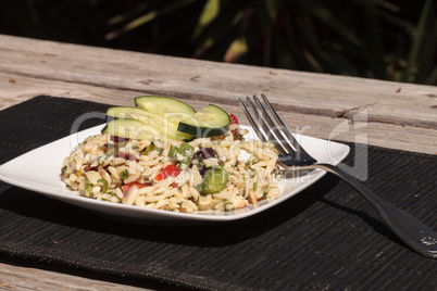 Greek orzo salad with cucumbers